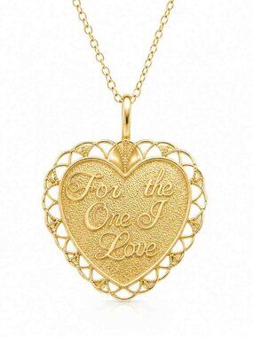 Solid For The One & Love Heart Pendant 14k Yellow Gold